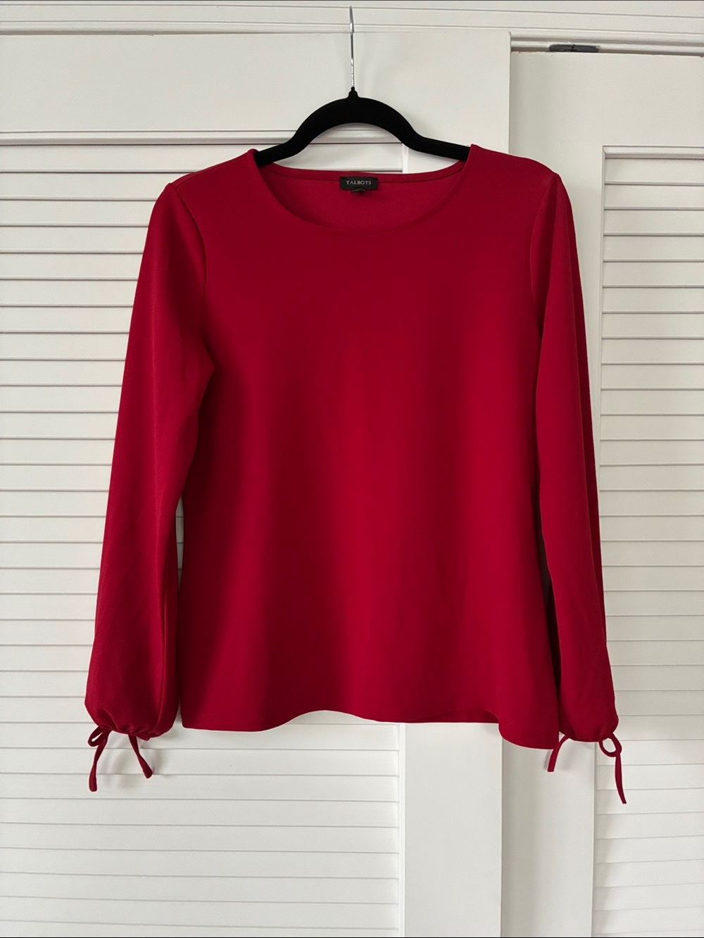 Talbots Bright Red Long-Sleeve Blouse with Tie Cuffs